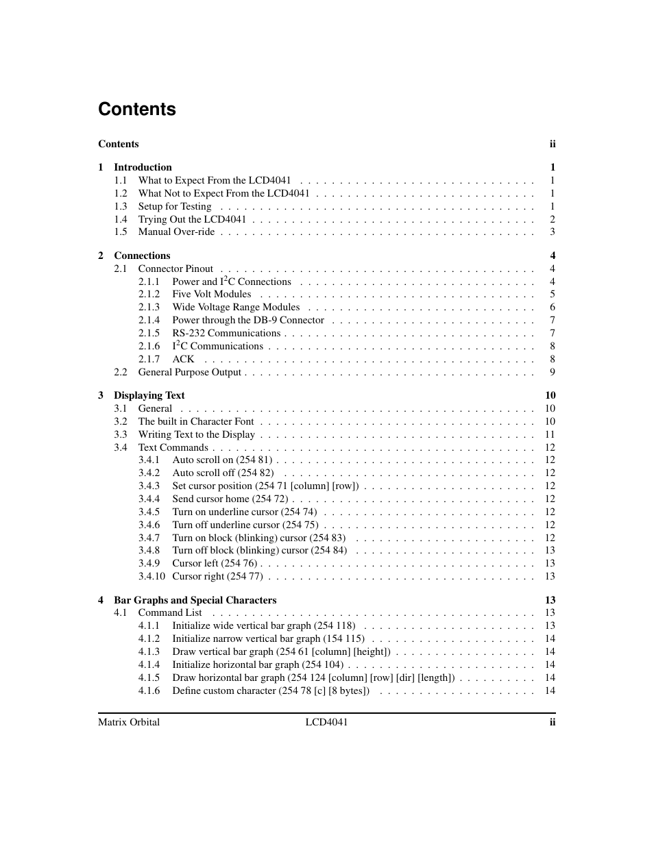 Matrix Orbital LCD/VFD Legacy User Manual | Page 2 / 34