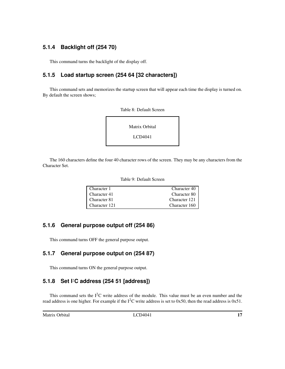 Matrix Orbital LCD/VFD Legacy User Manual | Page 20 / 34