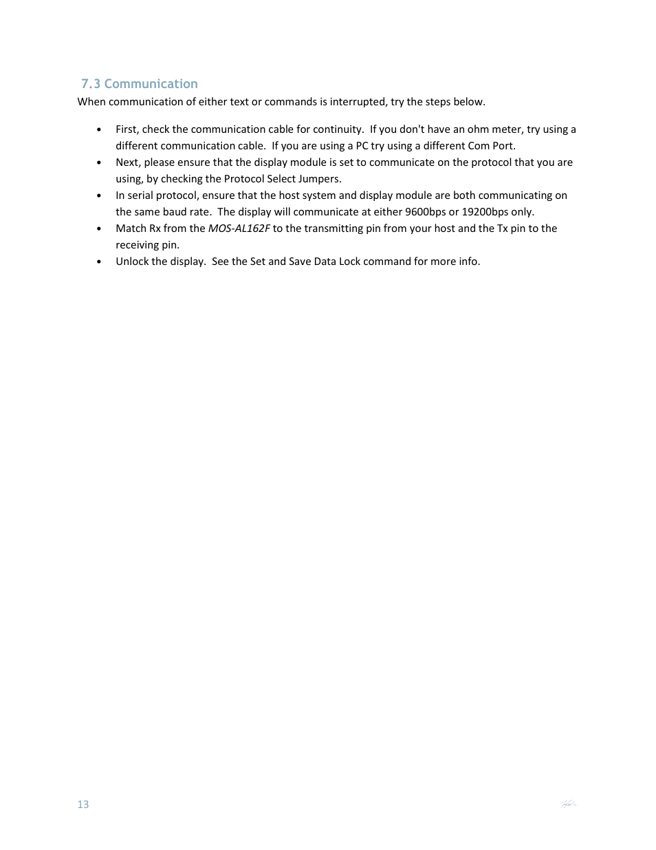3 communication | Matrix Orbital MOS-AL162F User Manual | Page 13 / 27