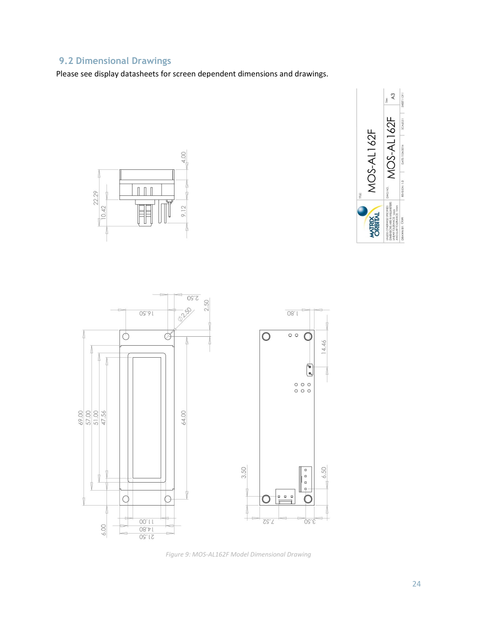 2 dimensional drawings | Matrix Orbital MOS-AL162F User Manual | Page 24 / 27