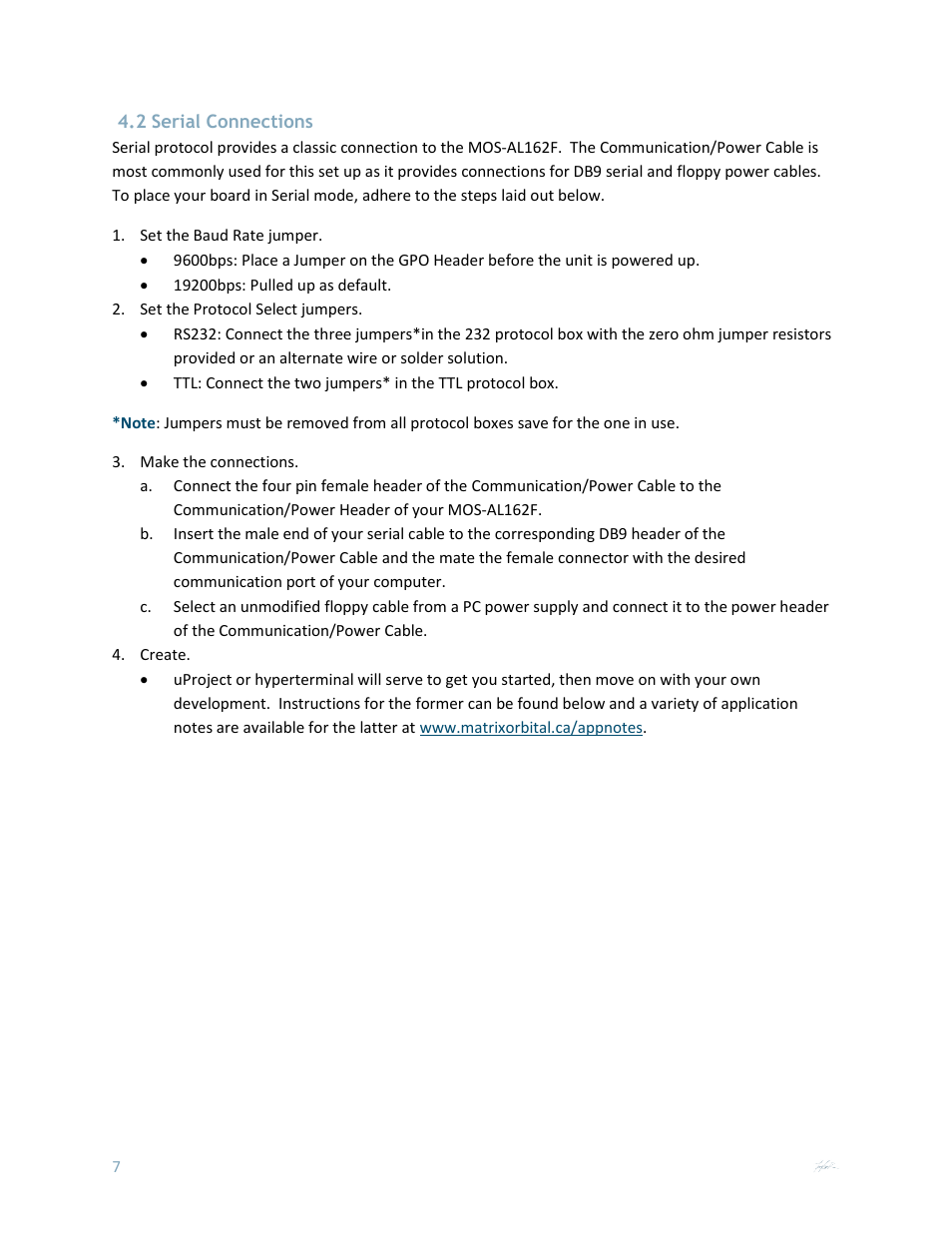 2 serial connections | Matrix Orbital MOS-AL162F User Manual | Page 7 / 27
