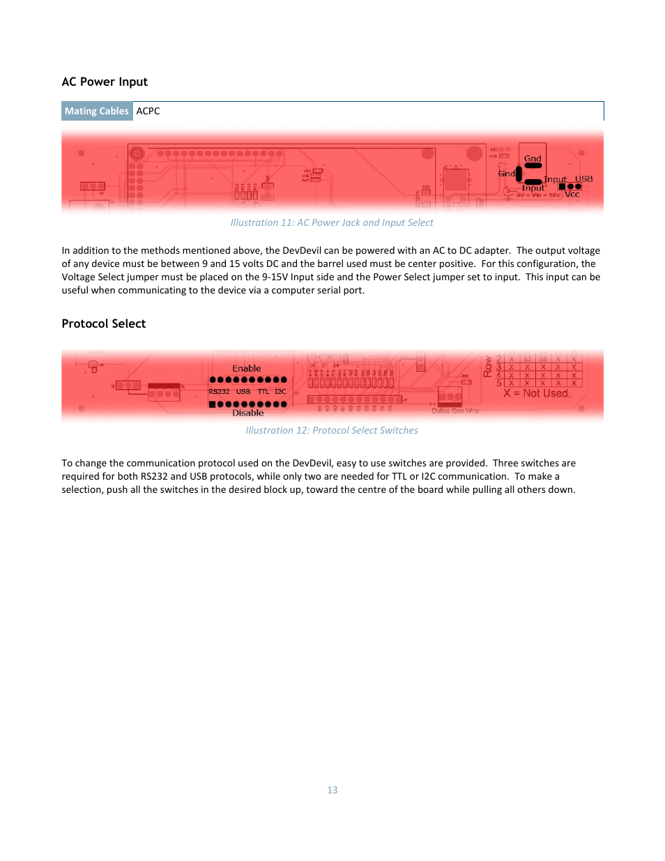 Ac power input, Protocol select | Matrix Orbital DD-DB1 LCD/VFD Dev Board User Manual | Page 15 / 47