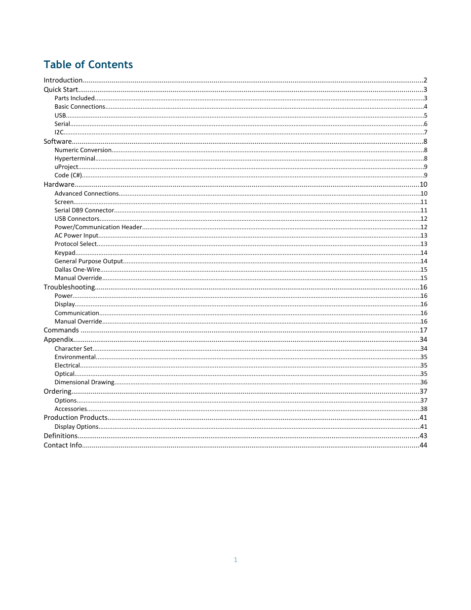 Matrix Orbital DD-DB1 LCD/VFD Dev Board User Manual | Page 3 / 47