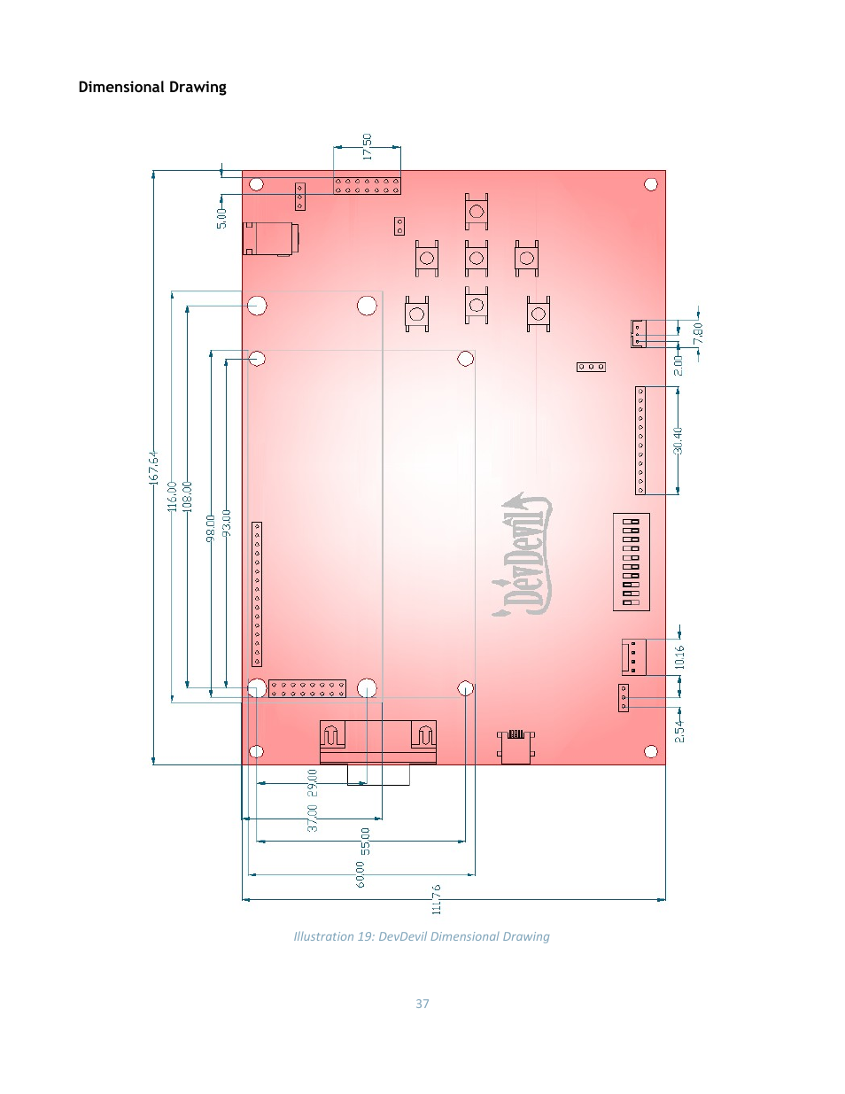 Dimensional drawing | Matrix Orbital DD-DB1 LCD/VFD Dev Board User Manual | Page 39 / 47