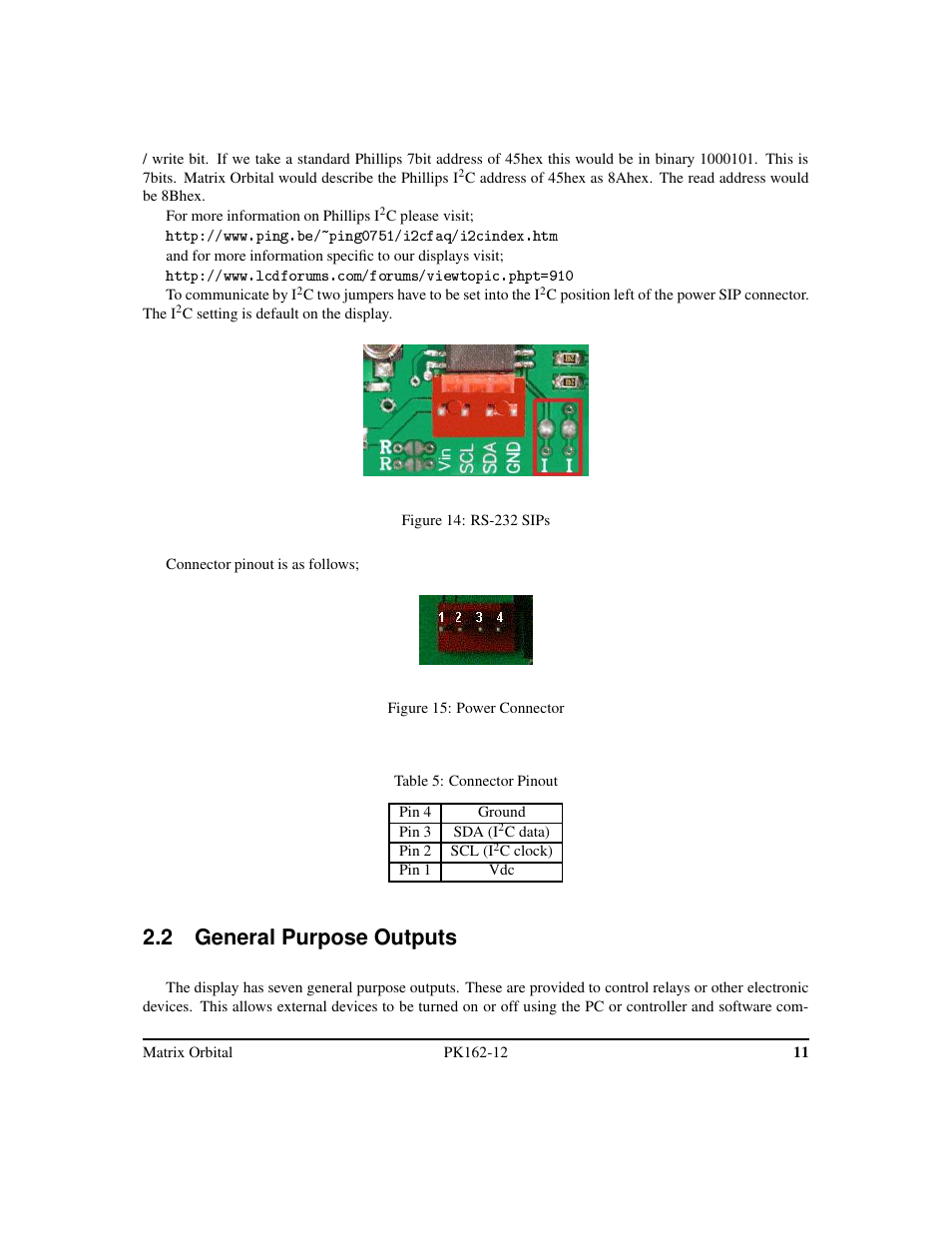 2 general purpose outputs | Matrix Orbital PK162-12 User Manual | Page 15 / 44