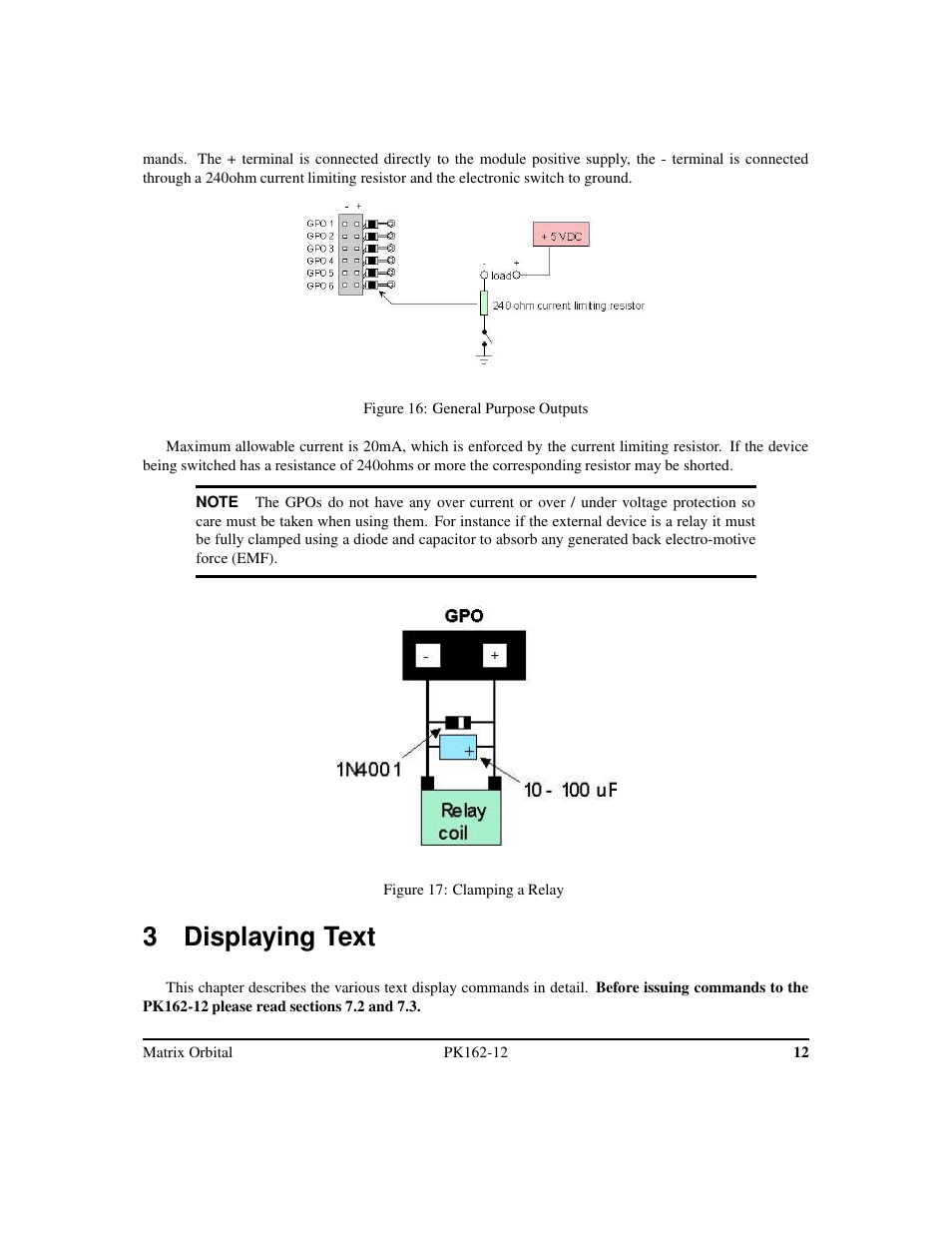 3 displaying text | Matrix Orbital PK162-12 User Manual | Page 16 / 44