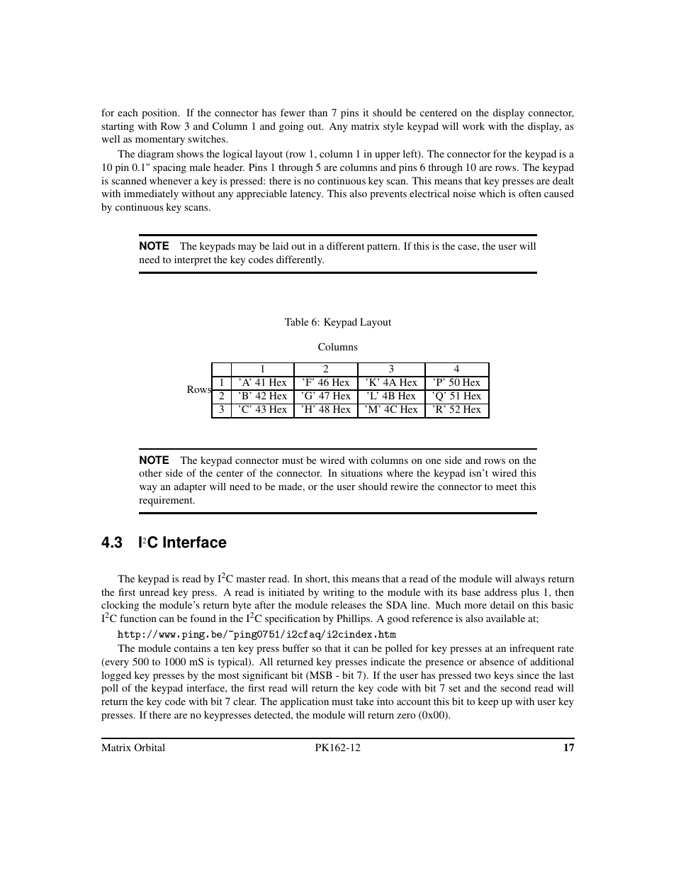 C interface | Matrix Orbital PK162-12 User Manual | Page 21 / 44