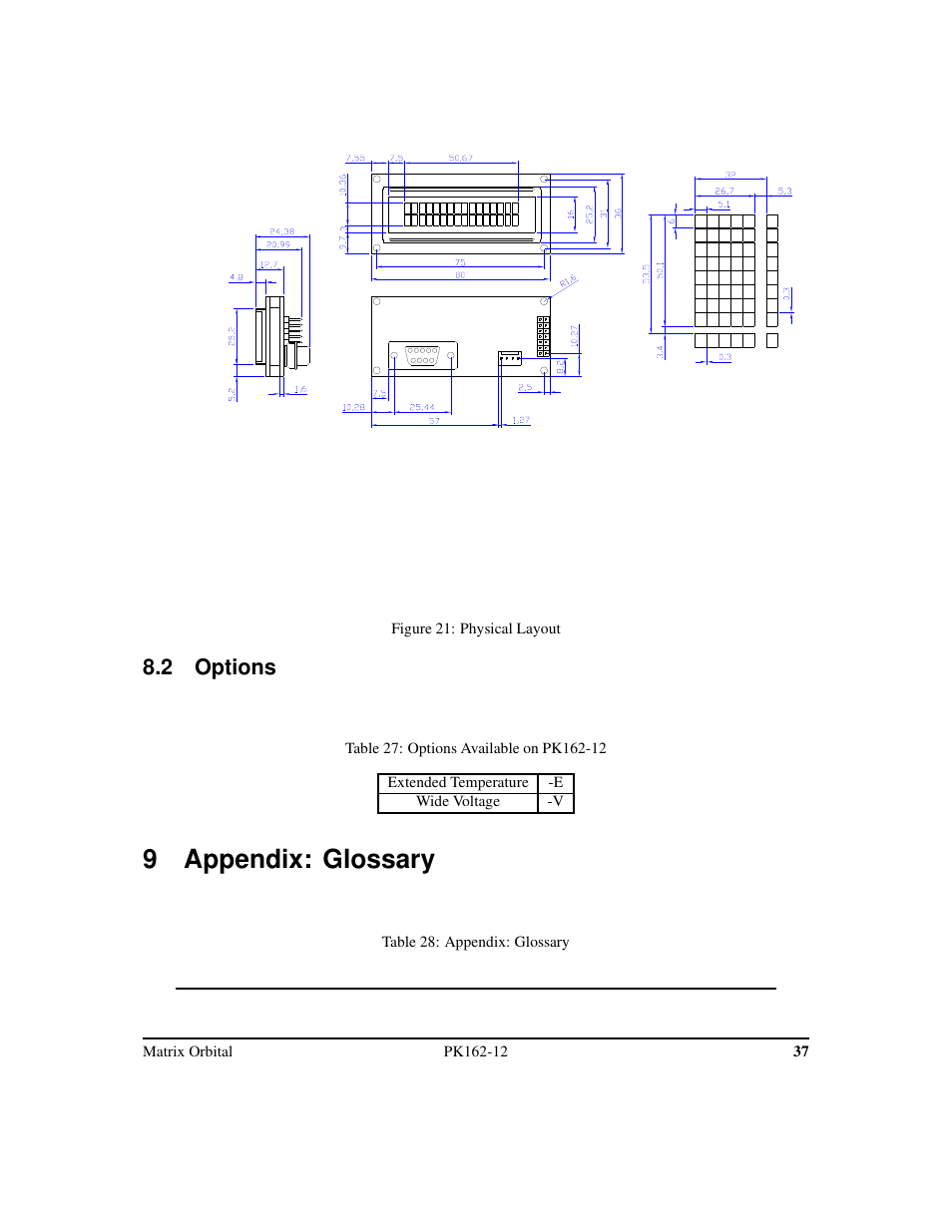 9 appendix: glossary, 2 options | Matrix Orbital PK162-12 User Manual | Page 41 / 44