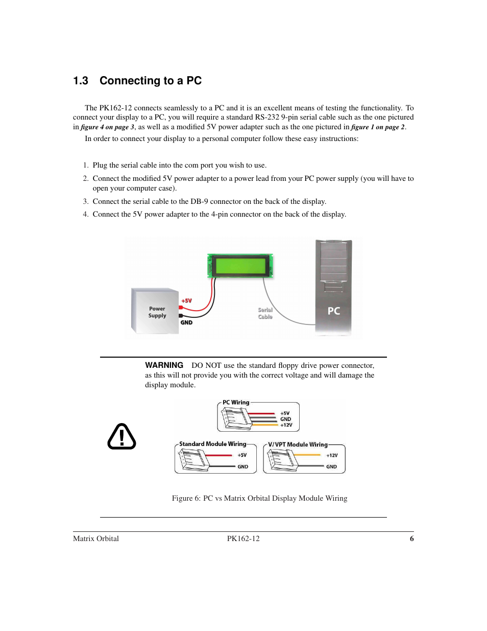 3 connecting to a pc | Matrix Orbital PK162-12 User Manual | Page 10 / 60