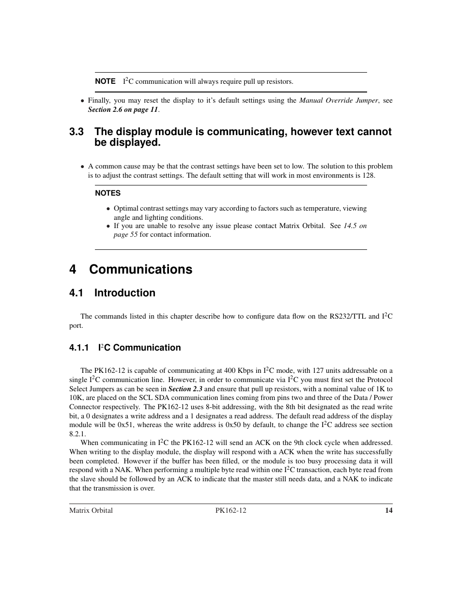 4 communications, 1 introduction | Matrix Orbital PK162-12 User Manual | Page 18 / 60