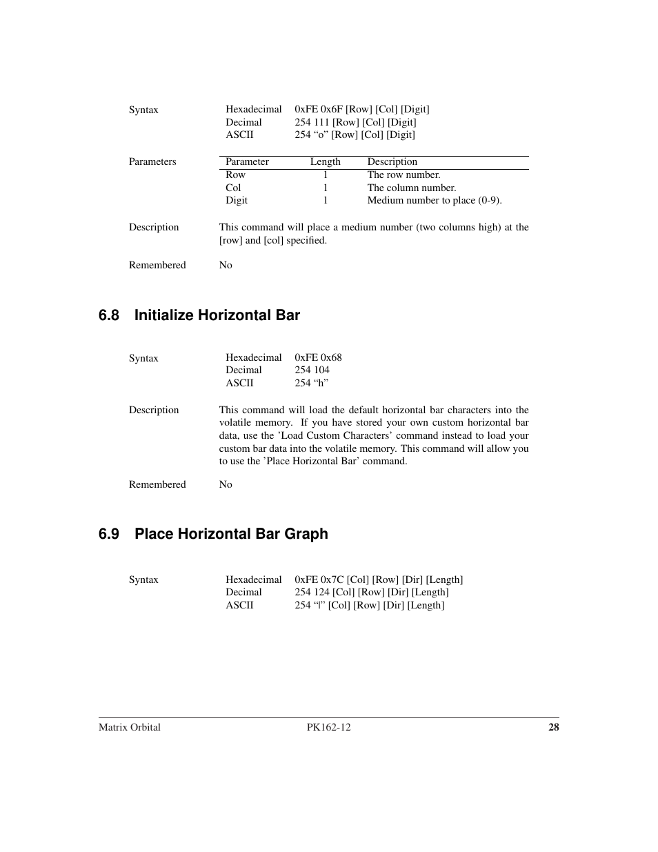 8 initialize horizontal bar, 9 place horizontal bar graph | Matrix Orbital PK162-12 User Manual | Page 32 / 60