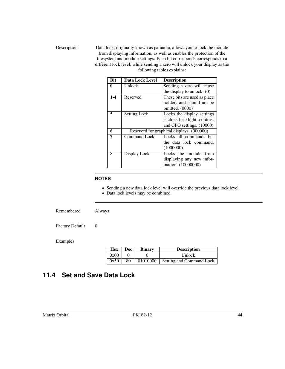 4 set and save data lock | Matrix Orbital PK162-12 User Manual | Page 48 / 60