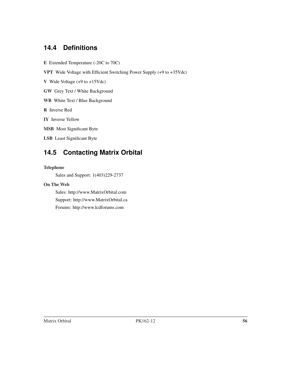 4 definitions, 5 contacting matrix orbital | Matrix Orbital PK162-12 User Manual | Page 60 / 60