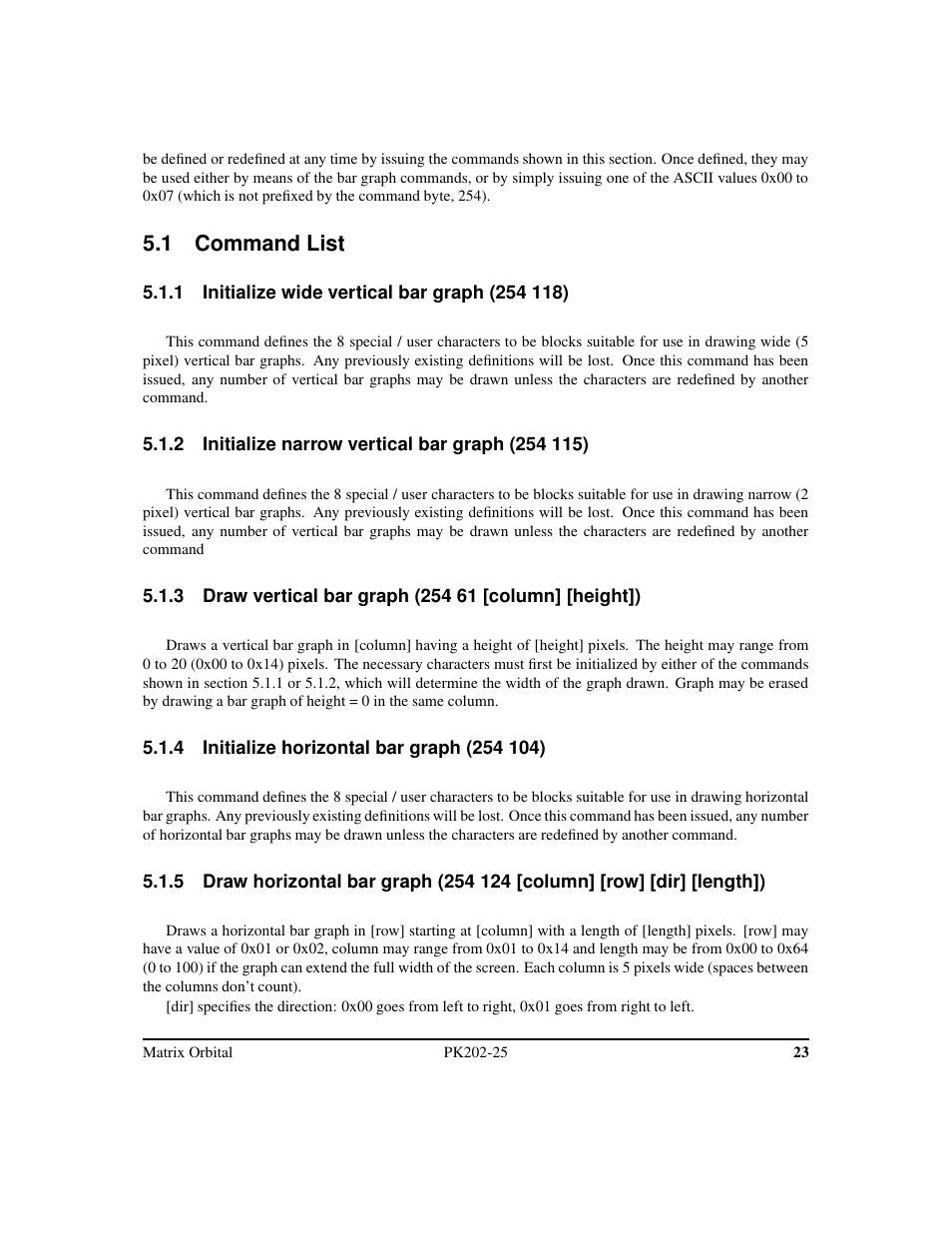 1 command list | Matrix Orbital PK202-25 User Manual | Page 27 / 50