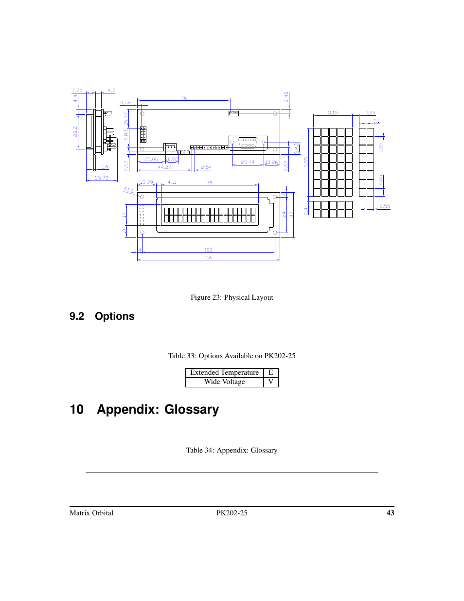 10 appendix: glossary, 2 options | Matrix Orbital PK202-25 User Manual | Page 47 / 50