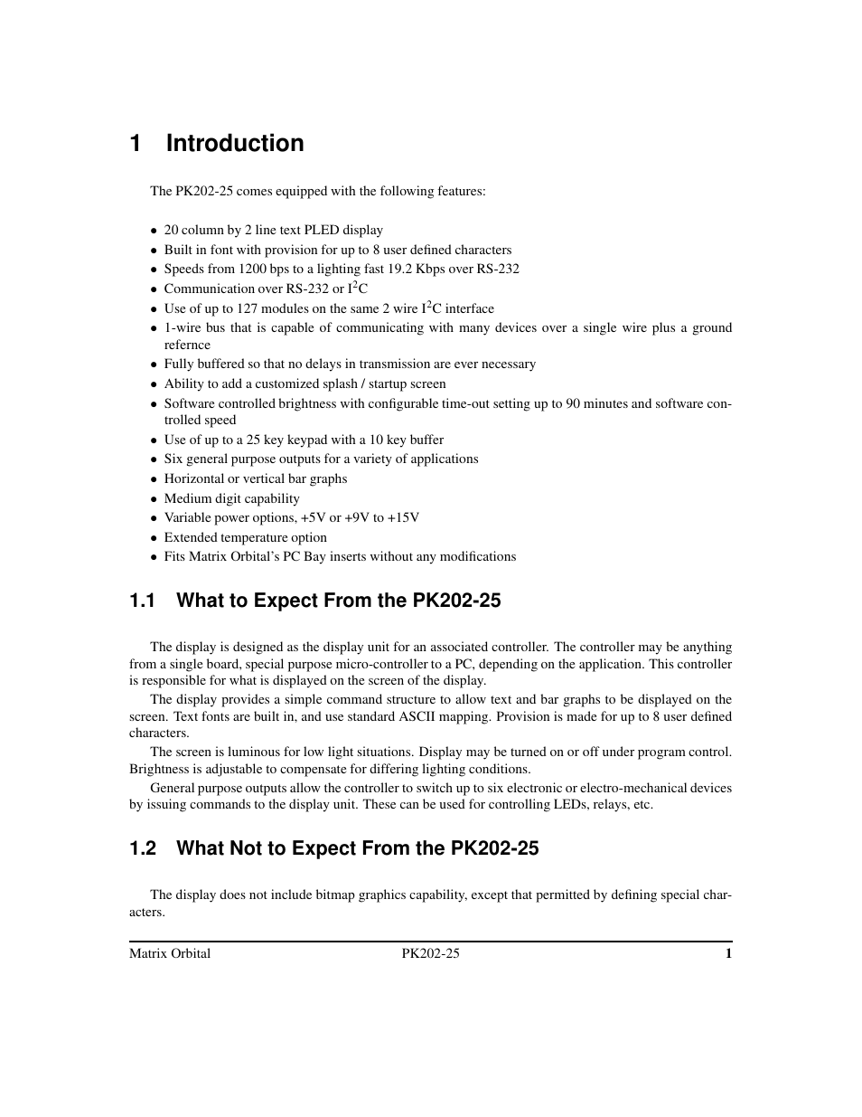 1 introduction | Matrix Orbital PK202-25 User Manual | Page 5 / 50