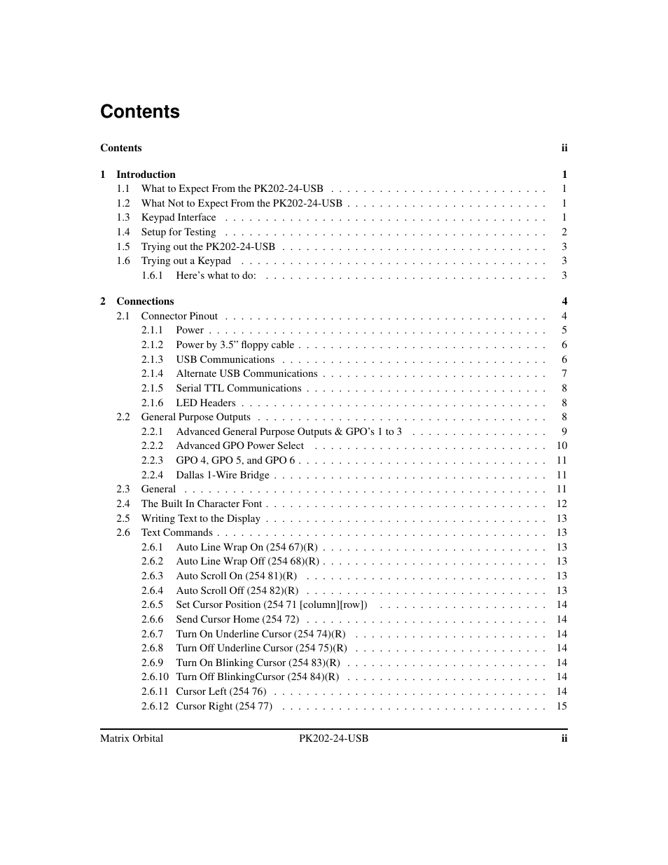 Matrix Orbital PK202-24-USB User Manual | Page 2 / 48