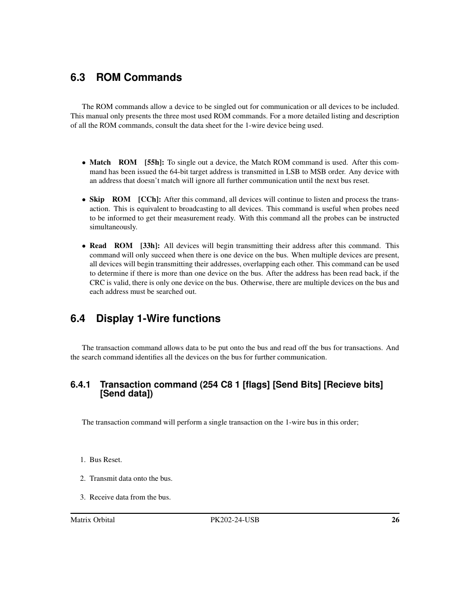 3 rom commands, 4 display 1-wire functions | Matrix Orbital PK202-24-USB User Manual | Page 30 / 48