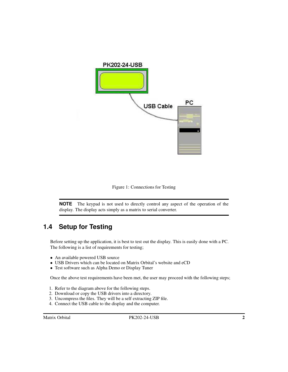 4 setup for testing | Matrix Orbital PK202-24-USB User Manual | Page 6 / 48