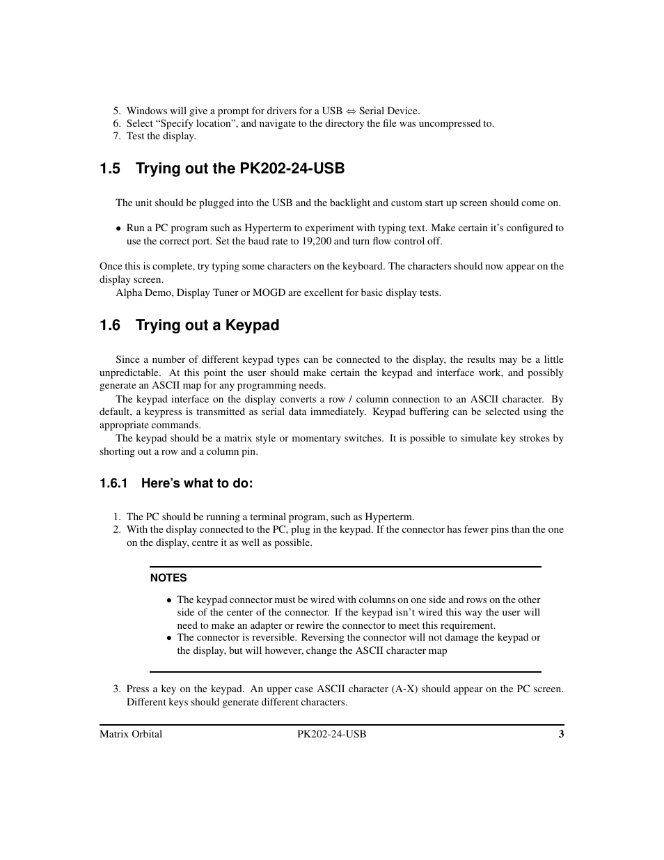 6 trying out a keypad | Matrix Orbital PK202-24-USB User Manual | Page 7 / 48