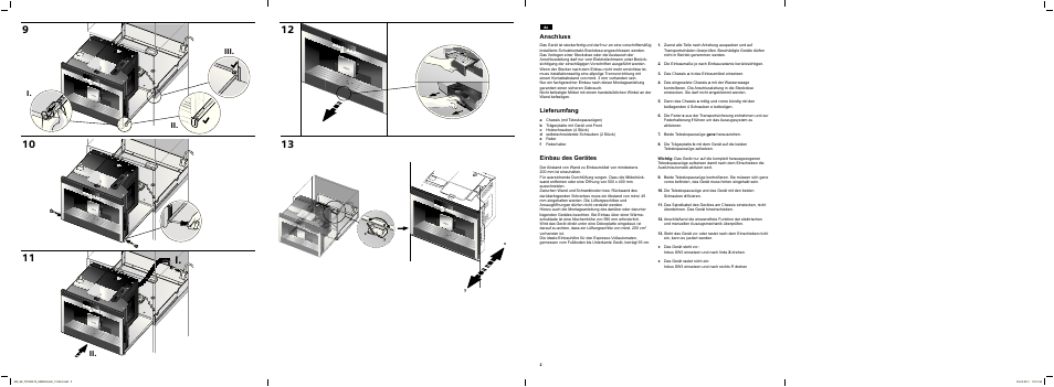 Ii. i. ii. iii, Anschluss, Lieferumfang | Einbau des gerätes | Siemens TK76K573 User Manual | Page 2 / 26