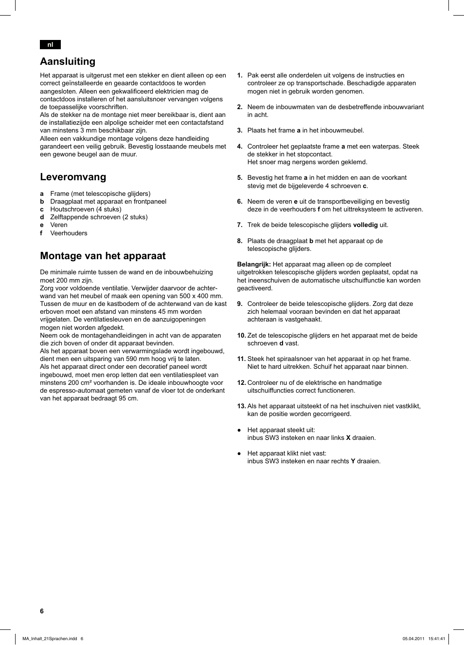 Aansluiting, Leveromvang, Montage van het apparaat | Bağlantı, Teslimat kapsamı, Cihazın montajı | Siemens TK76K573 User Manual | Page 6 / 26