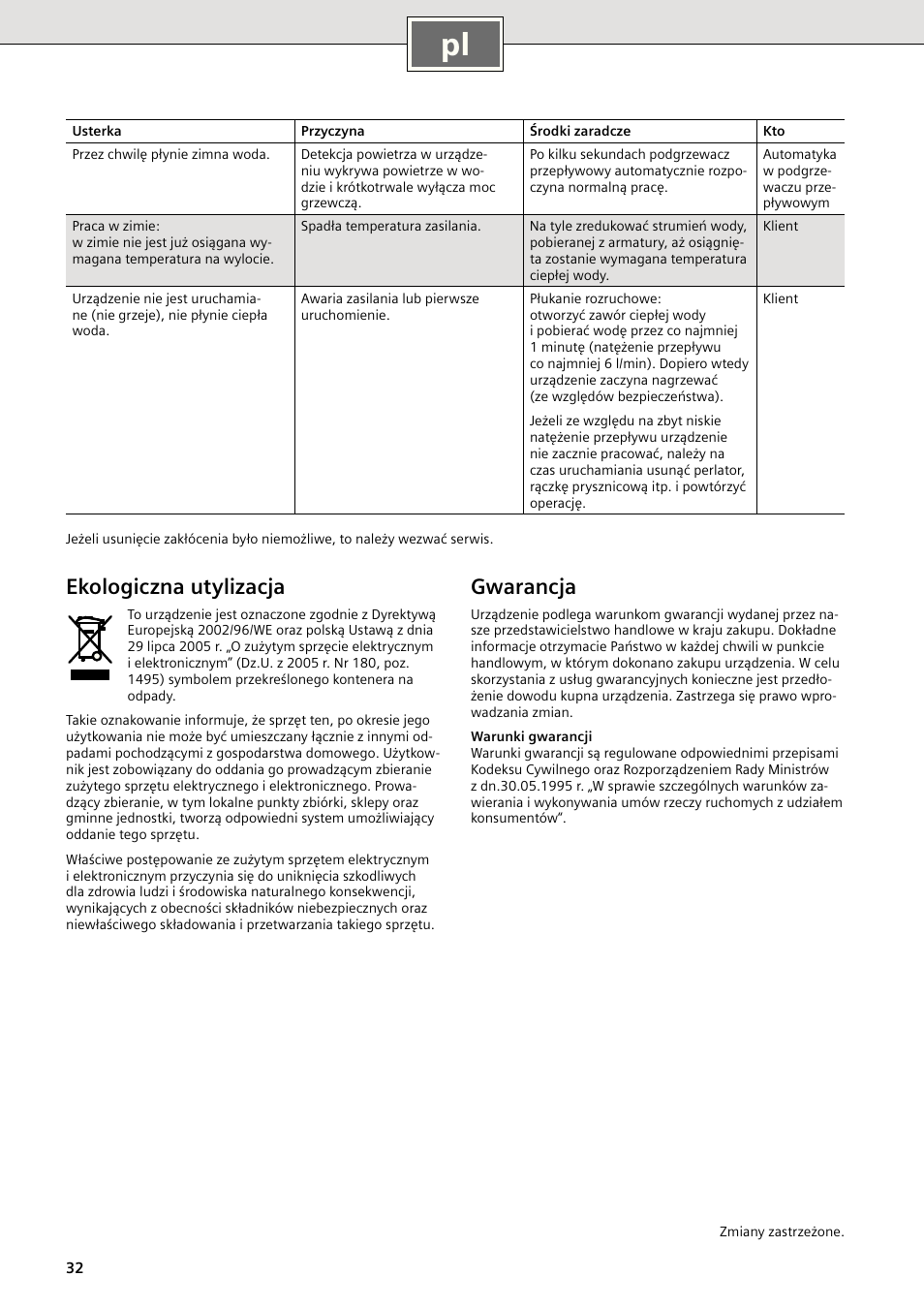 Ekologiczna utylizacja, Gwarancja | Siemens DE18401 User Manual | Page 40 / 48