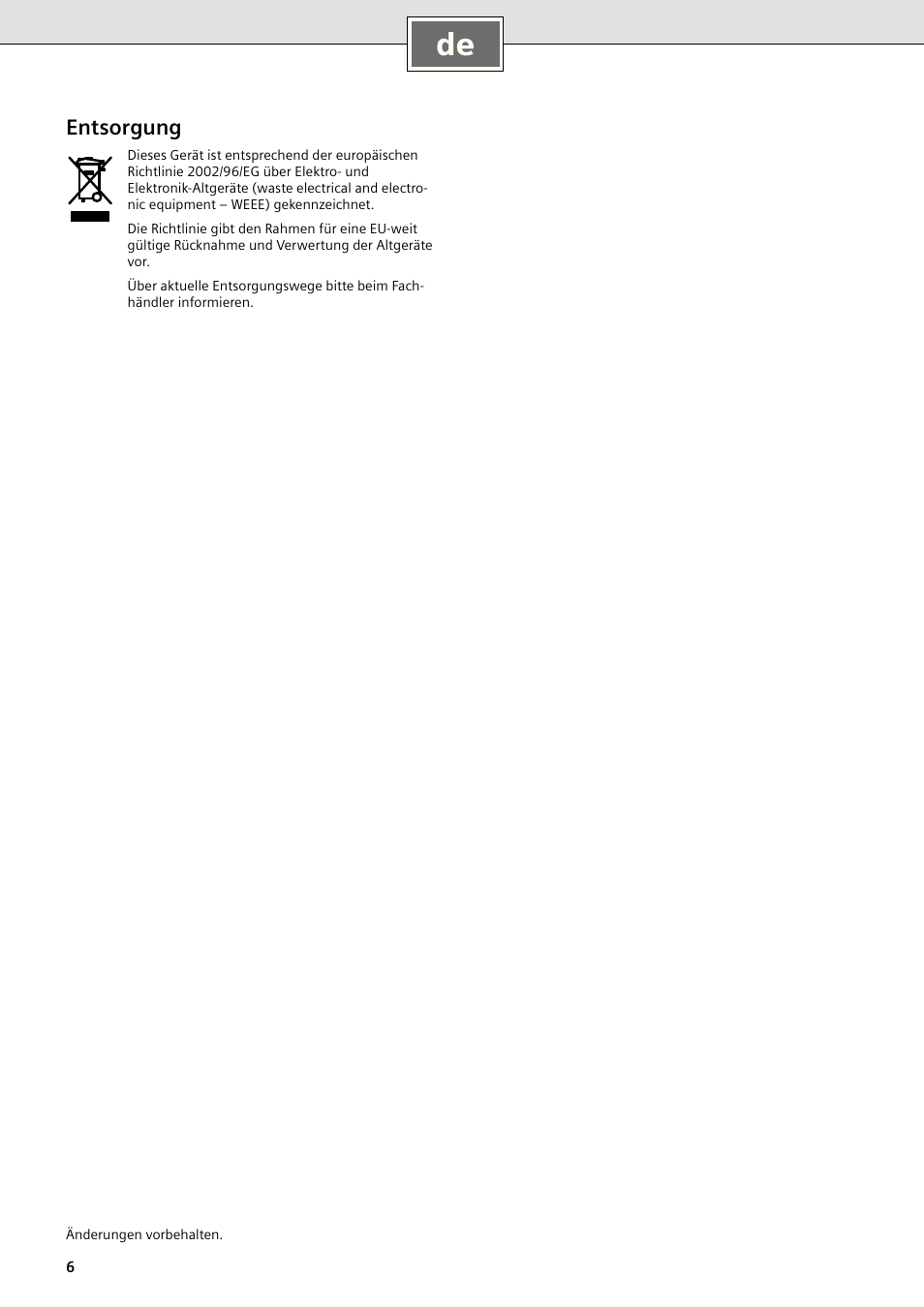 Entsorgung | Siemens DE18401 User Manual | Page 6 / 48