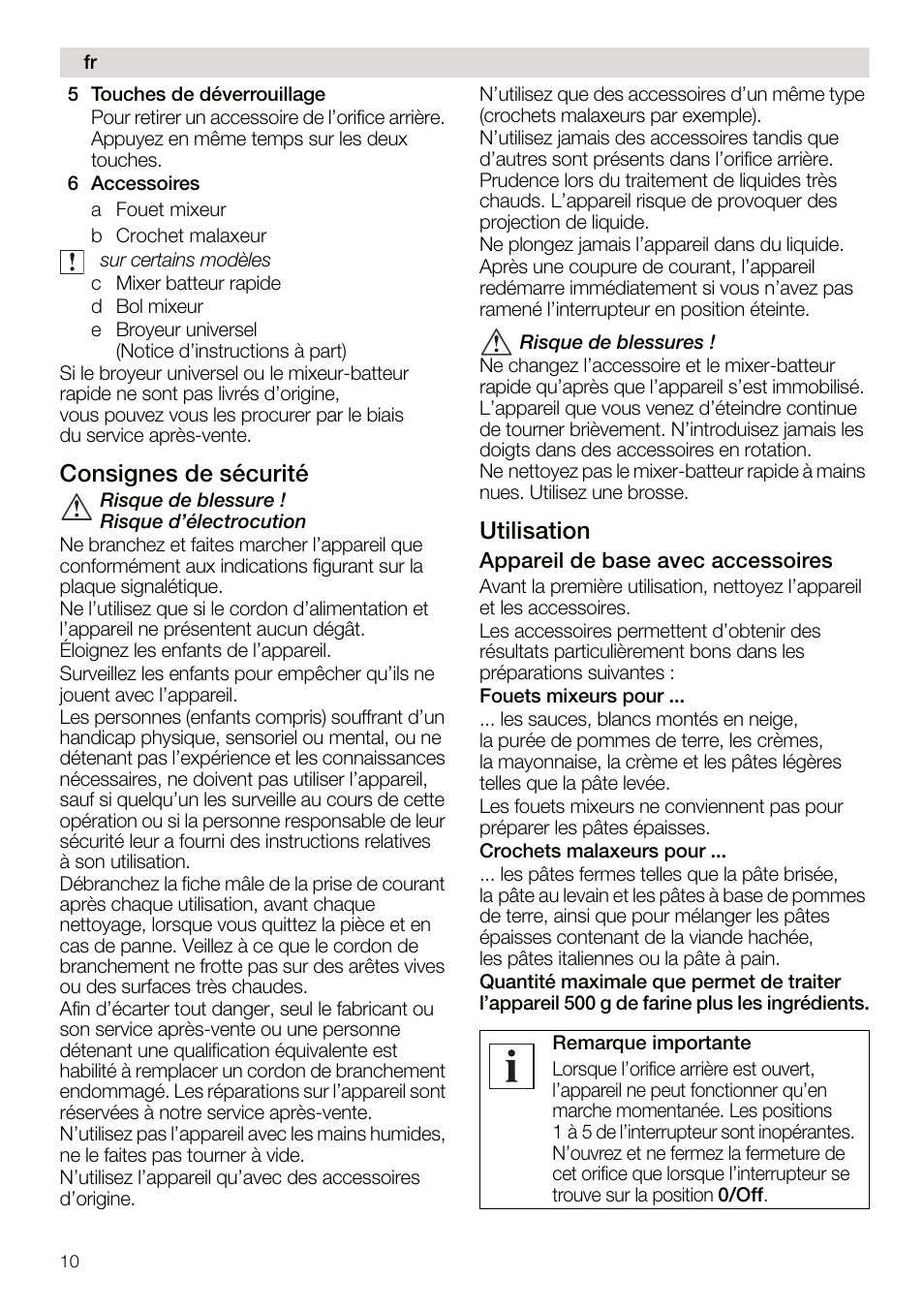 Consignes de sécurité, Utilisation | Siemens MQ95520N User Manual | Page 10 / 62