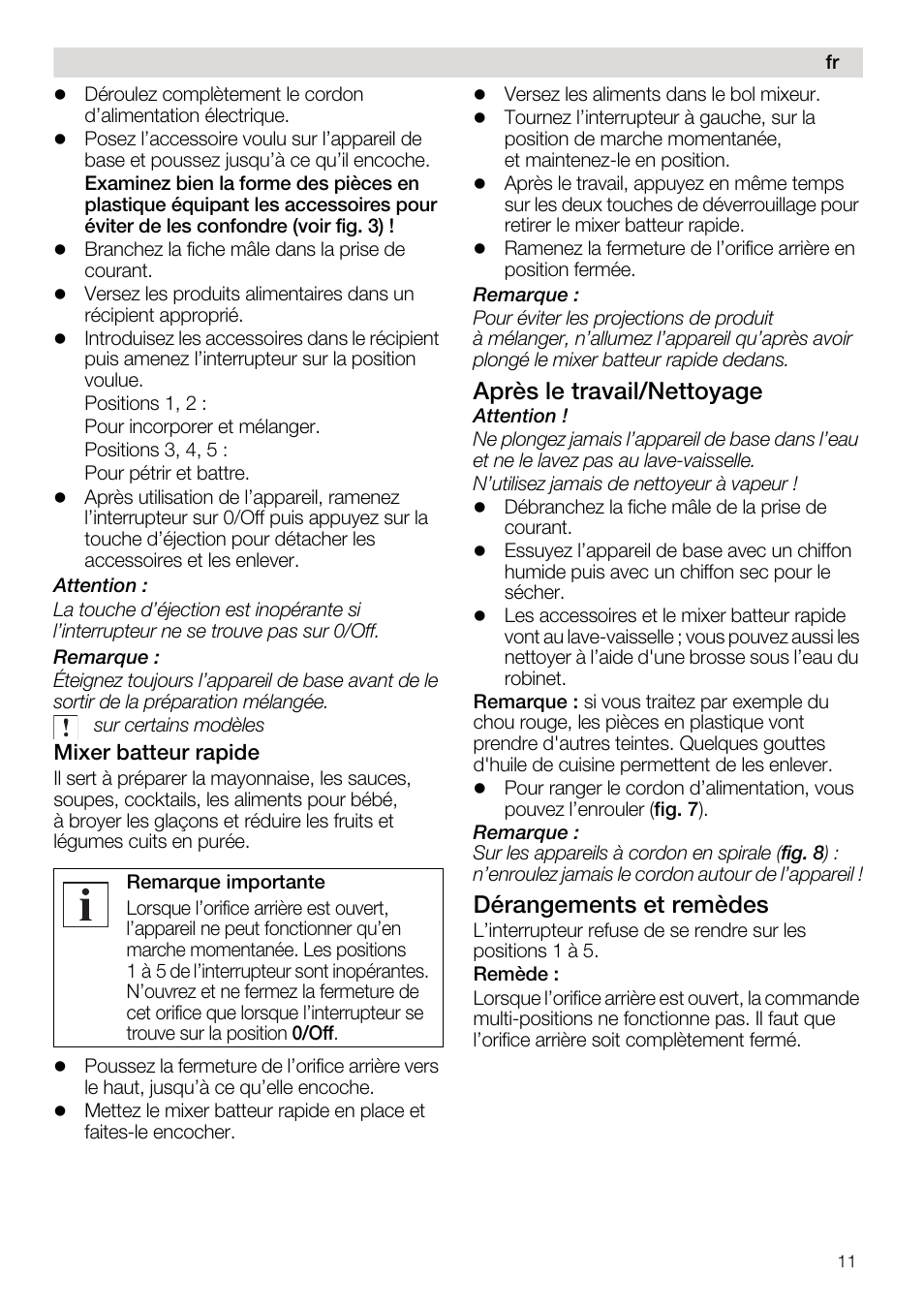 Après le travail/nettoyage, Dérangements et remèdes | Siemens MQ95520N User Manual | Page 11 / 62