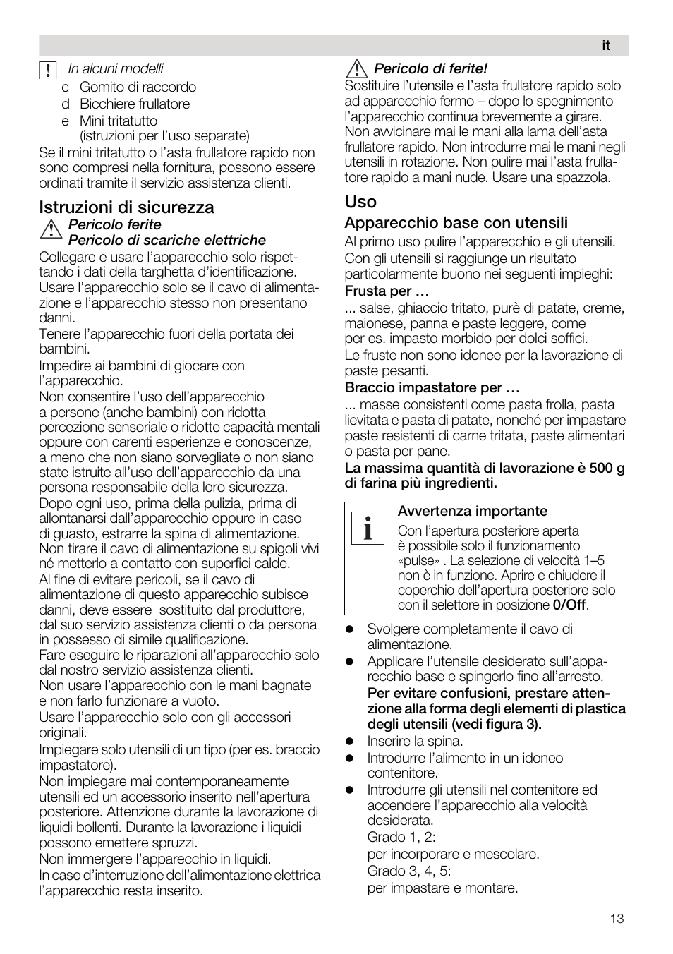 Istruzioni di sicurezza | Siemens MQ95520N User Manual | Page 13 / 62