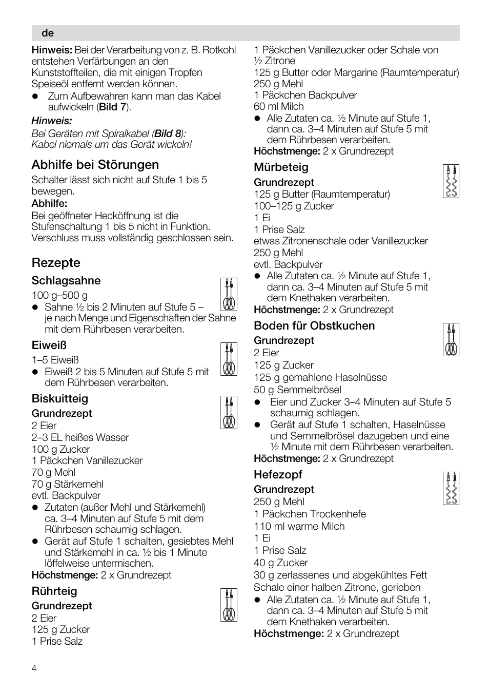 Abhilfe bei störungen, Rezepte | Siemens MQ95520N User Manual | Page 4 / 62