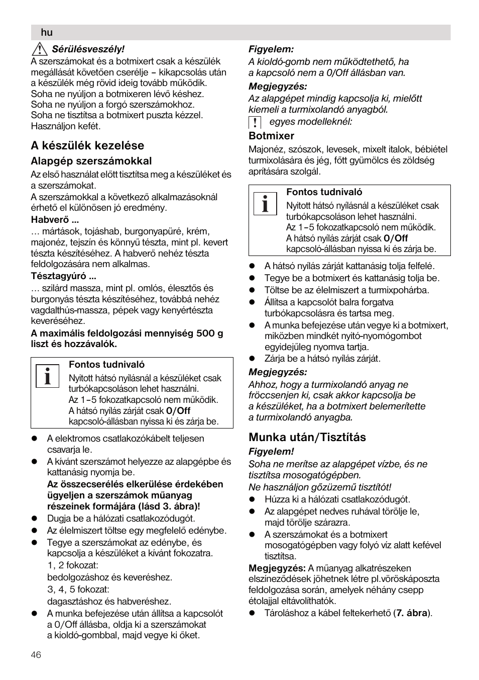 A készülék kezelése, Munka után/tisztítás | Siemens MQ95520N User Manual | Page 46 / 62