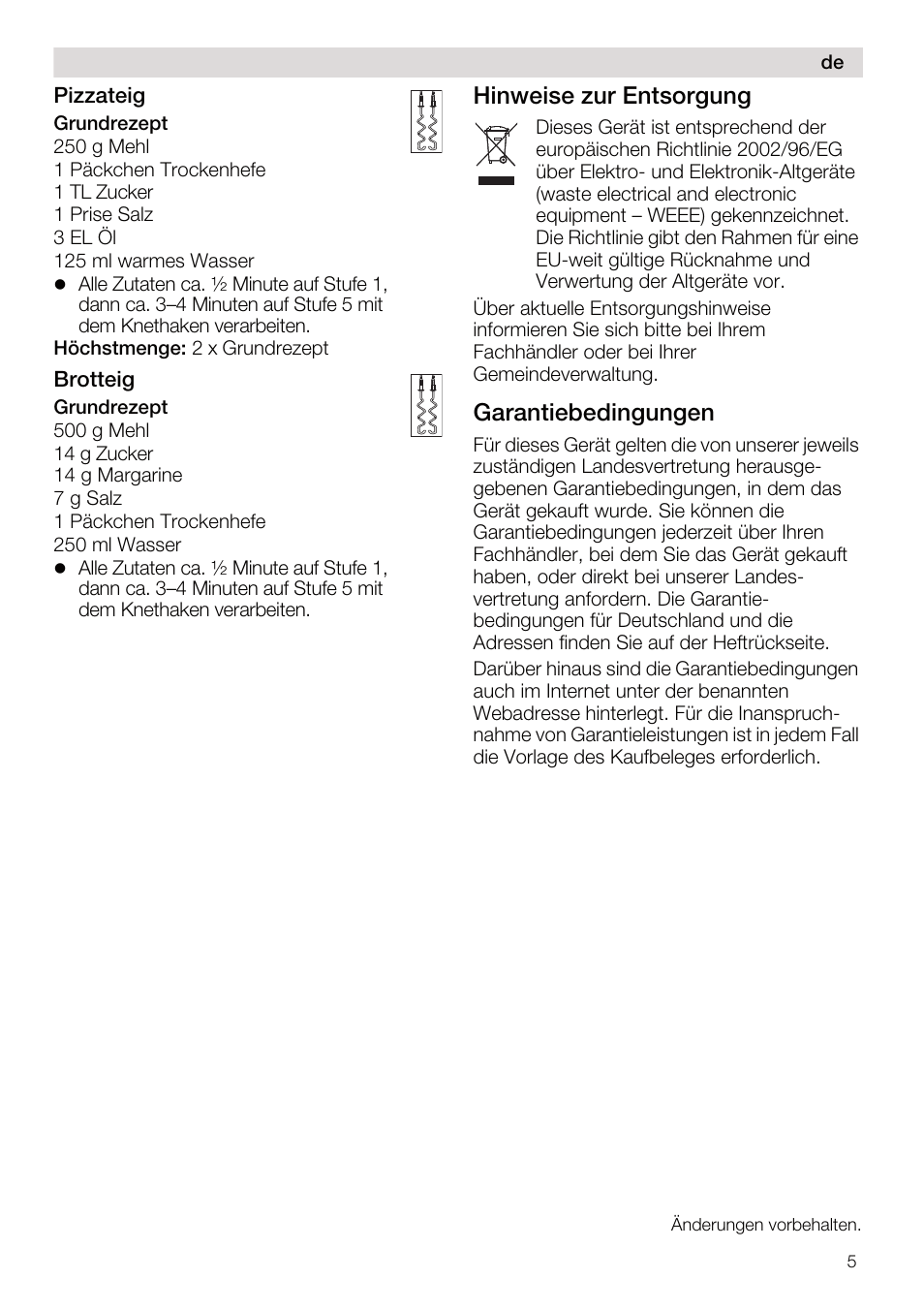 Hinweise zur entsorgung, Garantiebedingungen | Siemens MQ95520N User Manual | Page 5 / 62