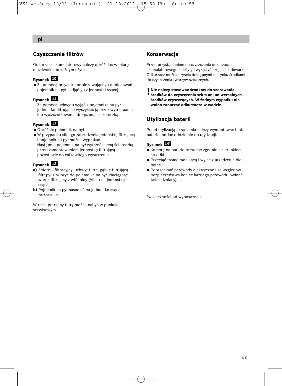 Czyszczenie filtrów, Konserwacja, Utylizacja baterii | Siemens VK40B01 User Manual | Page 55 / 82