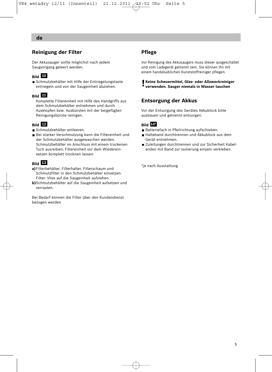 Reinigung der filter, Pflege, Entsorgung der akkus | Siemens VK40B01 User Manual | Page 7 / 82