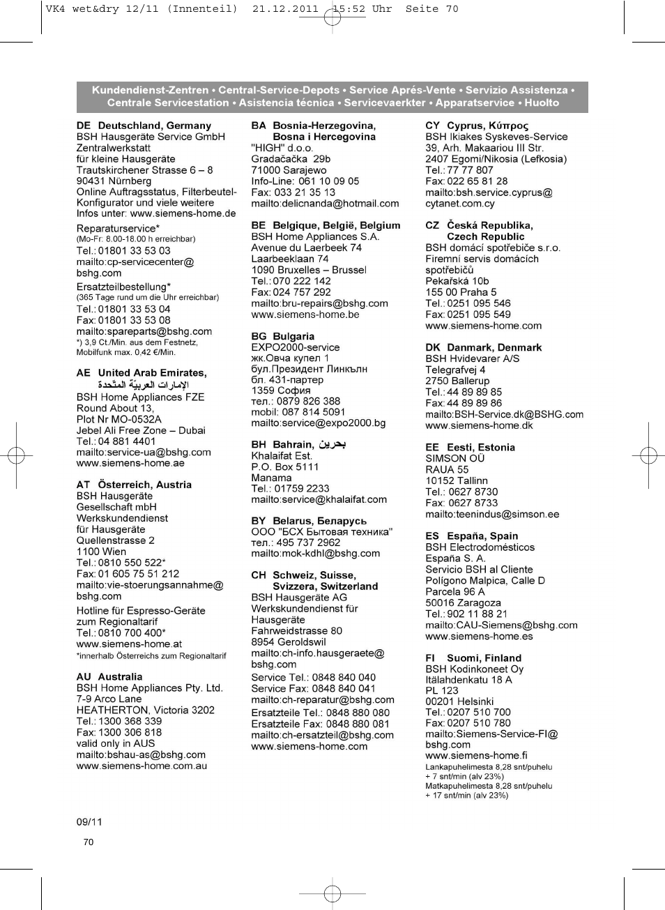 Siemens VK40B01 User Manual | Page 72 / 82