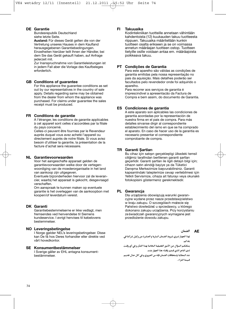 Siemens VK40B01 User Manual | Page 76 / 82