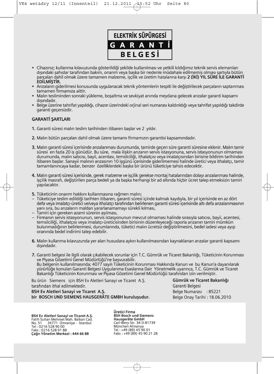 Siemens VK40B01 User Manual | Page 82 / 82