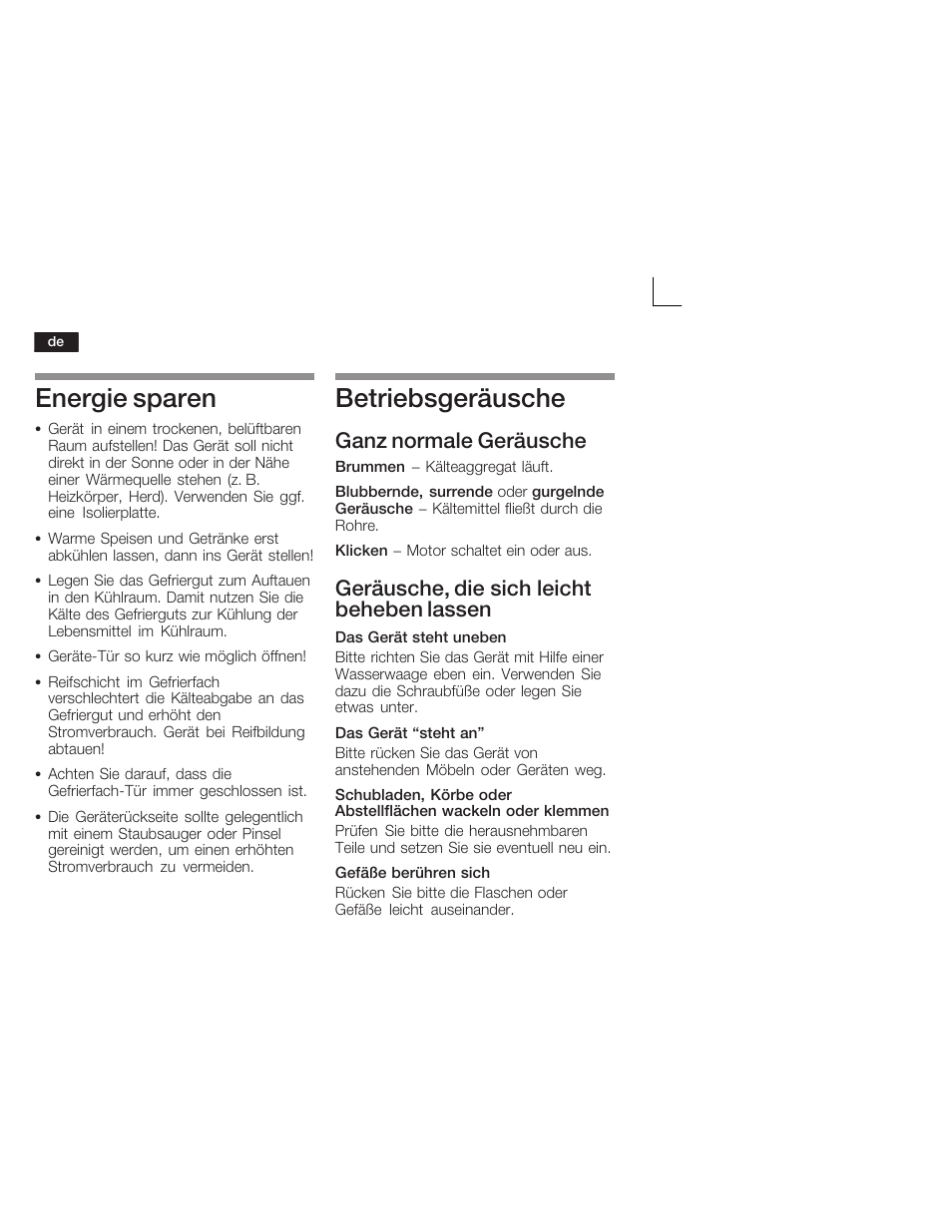 Energie sparen, Betriebsgeräusche, Ganz normale geräusche | Geräusche, die sich leicht beheben lassen | Siemens KI38CA50 User Manual | Page 16 / 91