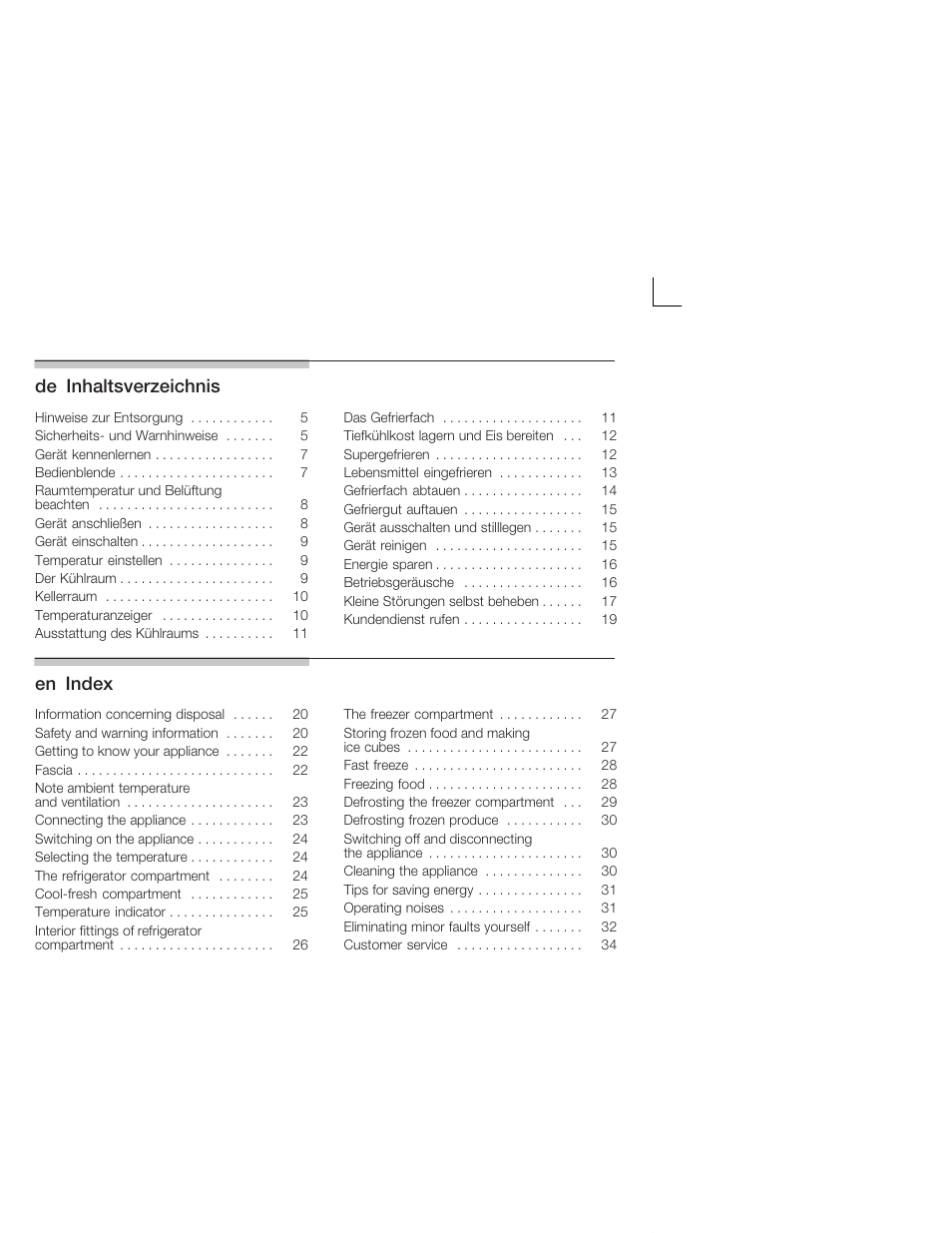 Deąinhaltsverzeichnis, Enąindex | Siemens KI38CA50 User Manual | Page 2 / 91