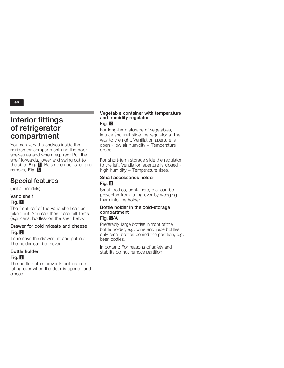 Interior fittings of refrigerator compartment, Special features | Siemens KI38CA50 User Manual | Page 26 / 91