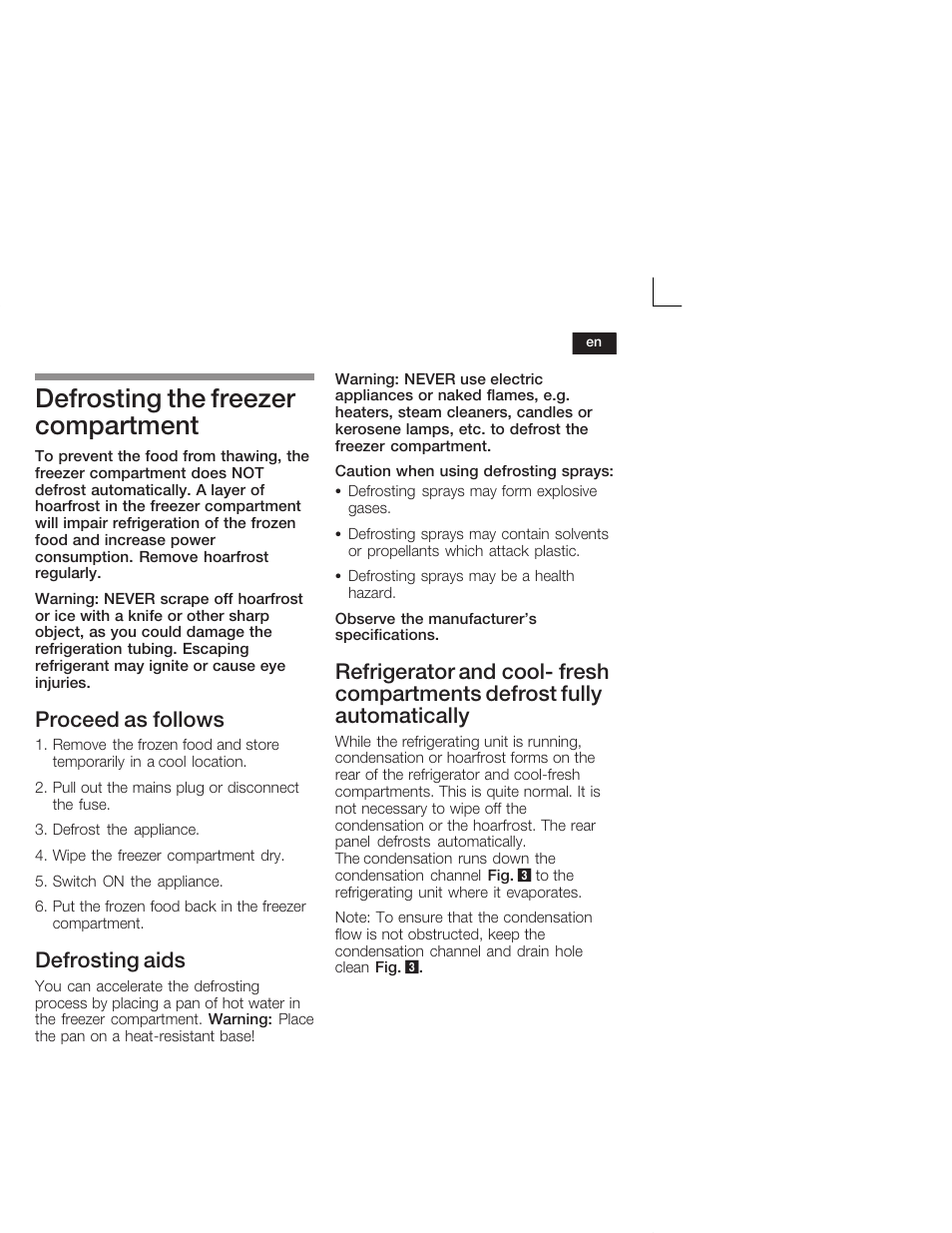 Defrosting the freezer compartment, Proceed as follows, Defrosting aids | Siemens KI38CA50 User Manual | Page 29 / 91