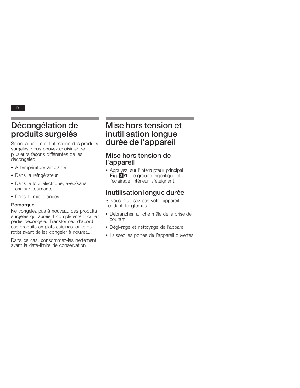 Décongélation de produits surgelés, Mise hors tension de l'appareil, Inutilisation longue durée | Siemens KI38CA50 User Manual | Page 48 / 91