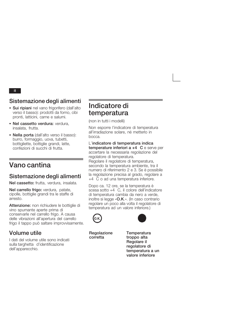 Vano cantina, Indicatore di temperatura, Sistemazione degli alimenti | Volume utile | Siemens KI38CA50 User Manual | Page 60 / 91