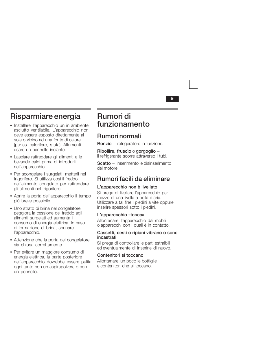 Risparmiare energia, Rumori di funzionamento, Rumori normali | Rumori facili da eliminare | Siemens KI38CA50 User Manual | Page 67 / 91