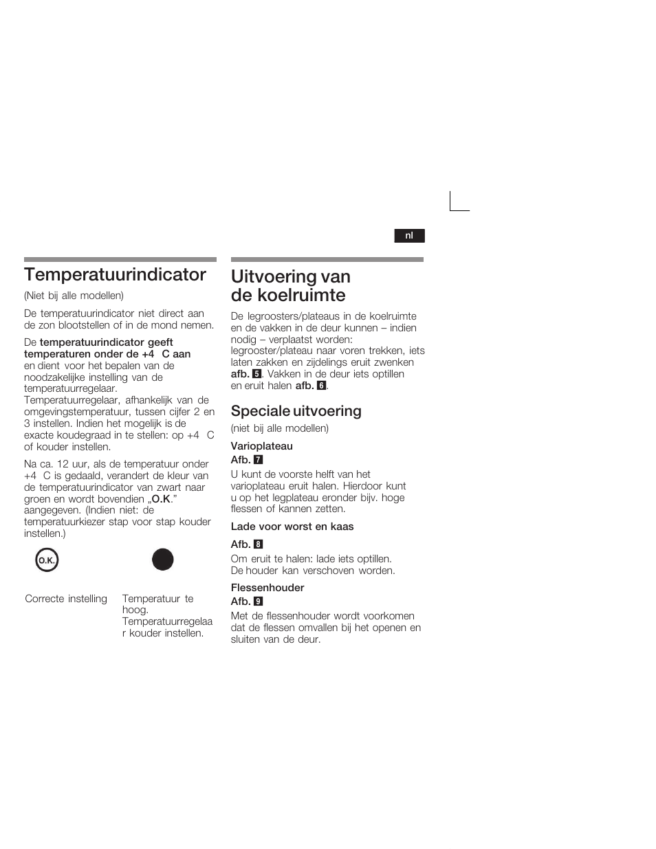 Temperatuurindicator, Uitvoering van de koelruimte, Speciale uitvoering | Siemens KI38CA50 User Manual | Page 77 / 91