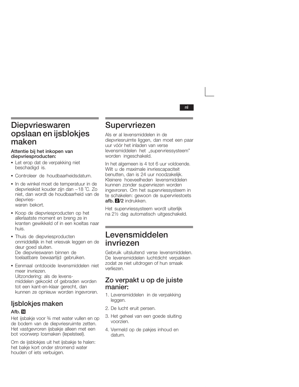 Diepvrieswaren opslaan en ijsblokjes maken, Supervriezen, Levensmiddelen invriezen | Ijsblokjes maken, Zo verpakt u op de juiste manier | Siemens KI38CA50 User Manual | Page 79 / 91