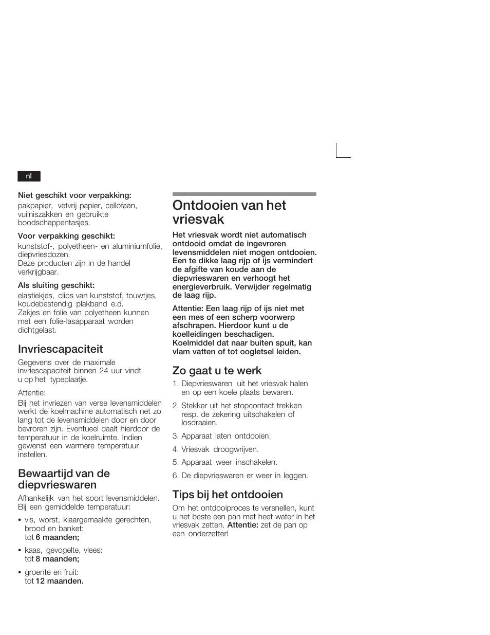 Ontdooien van het vriesvak, Invriescapaciteit, Bewaartijd van de diepvrieswaren | Zo gaat u te werk, Tips bij het ontdooien | Siemens KI38CA50 User Manual | Page 80 / 91