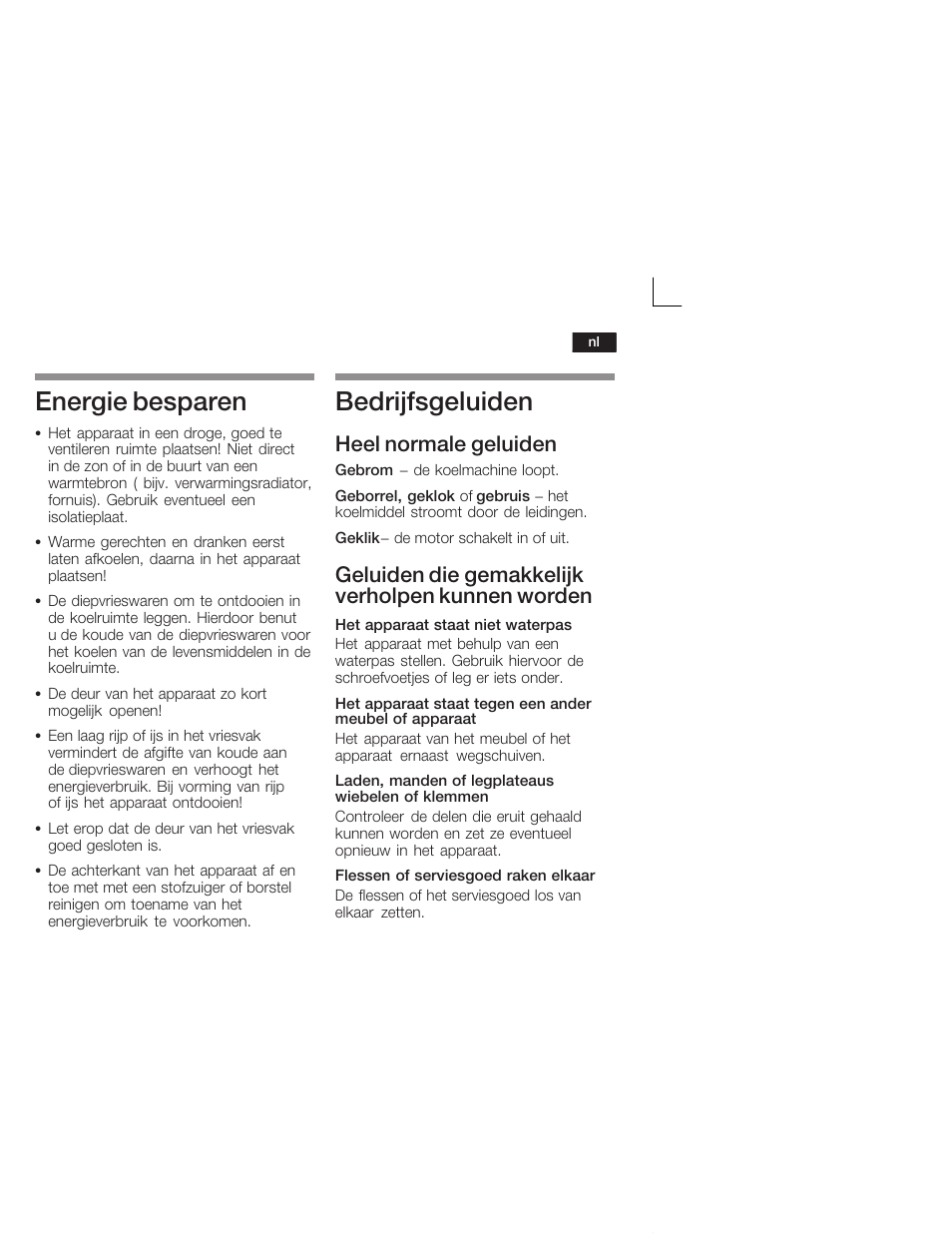 Energie besparen, Bedrijfsgeluiden, Heel normale geluiden | Geluiden die gemakkelijk verholpen kunnen worden | Siemens KI38CA50 User Manual | Page 83 / 91